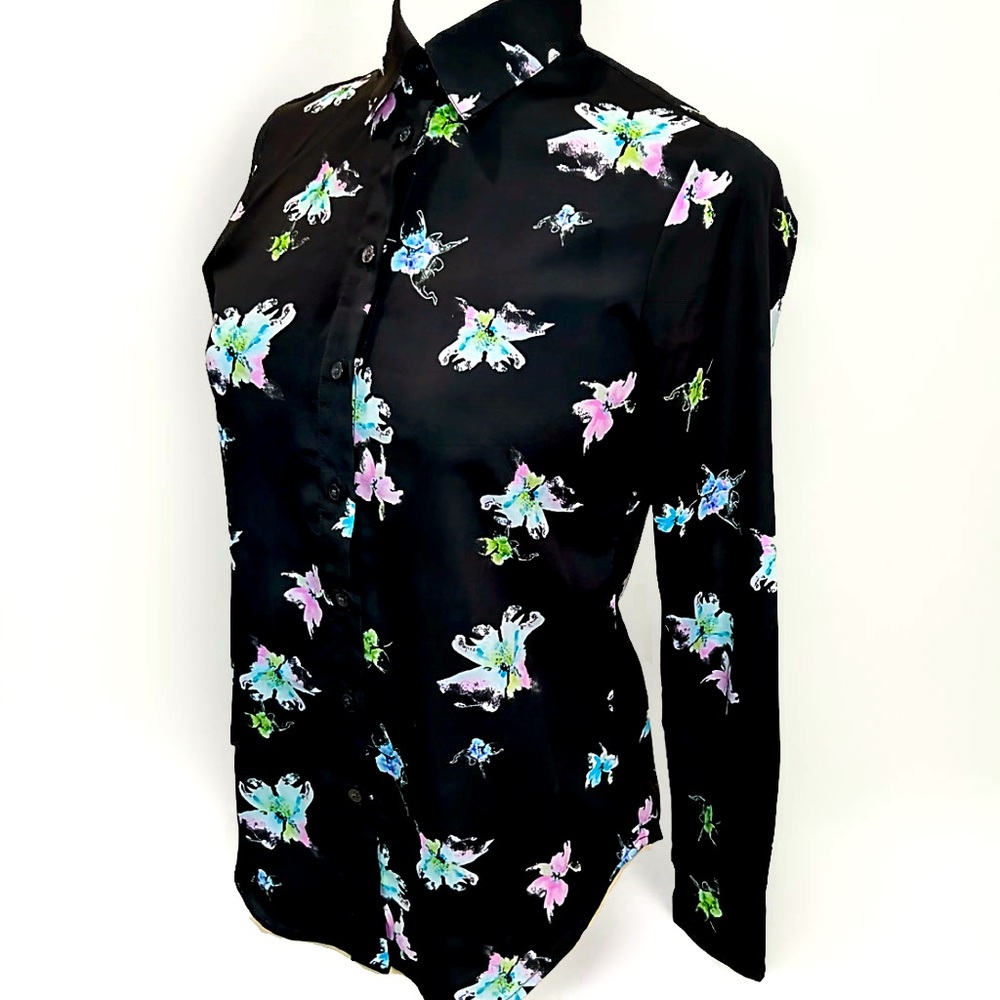 Black Semi Sheer Button-up Blouse by Banana Republic Small